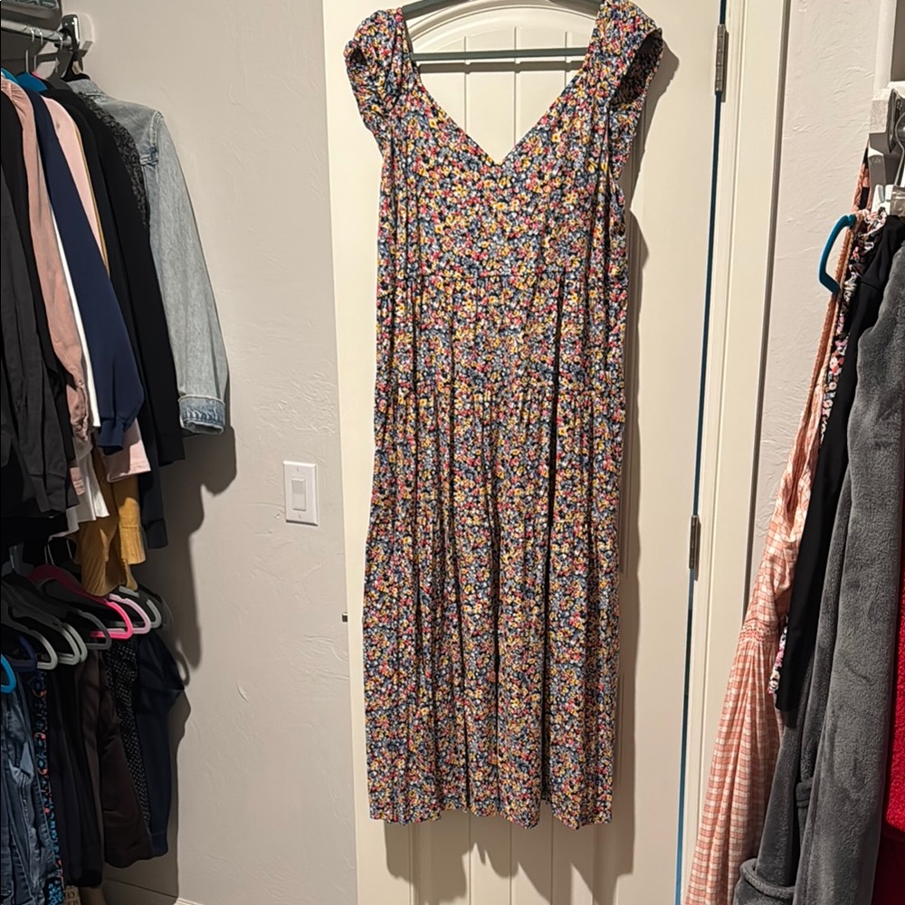 Old Navy Pleated Tiered Pink and Brown Maxi Dress